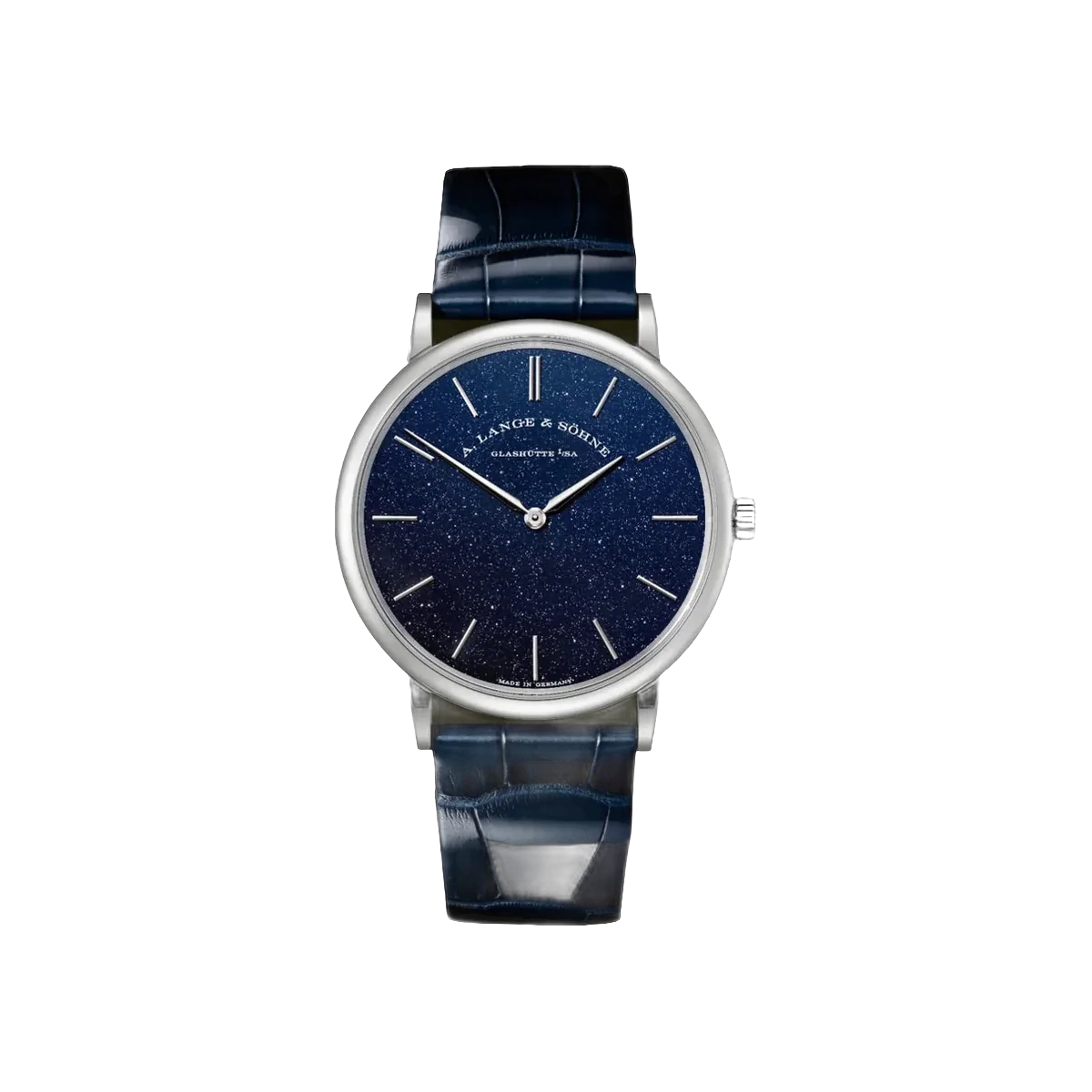 ساعة يد للجنسين A. Lange & Sohne Saxonia 205.086 رفيعة من الذهب الأبيض بمينا نحاسي أزرق 39 ملم