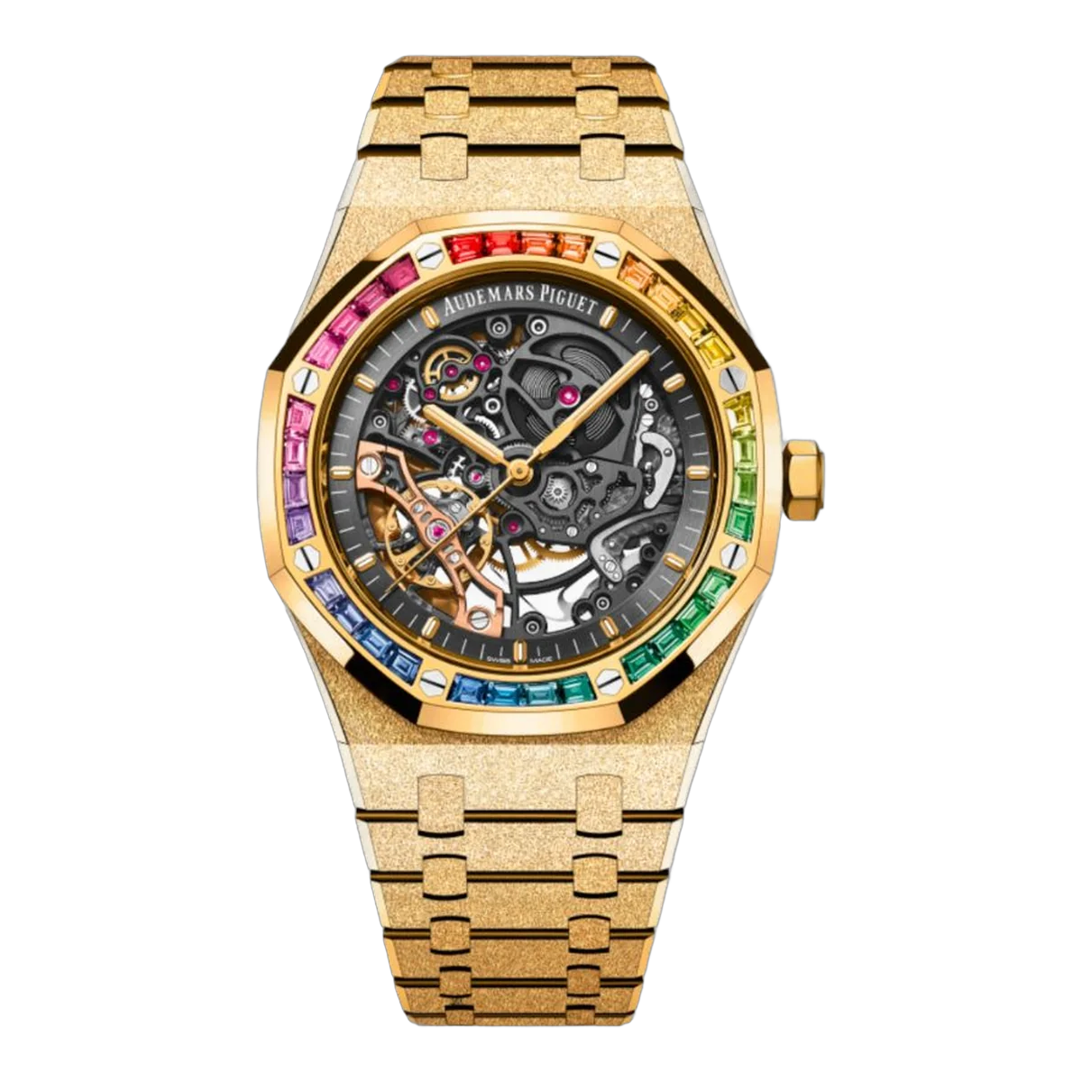 Audemars Piguet Royal Oak 15412BA.YG.1224BA.01 Yellow Gold Rainbow Gem-Set Bezel