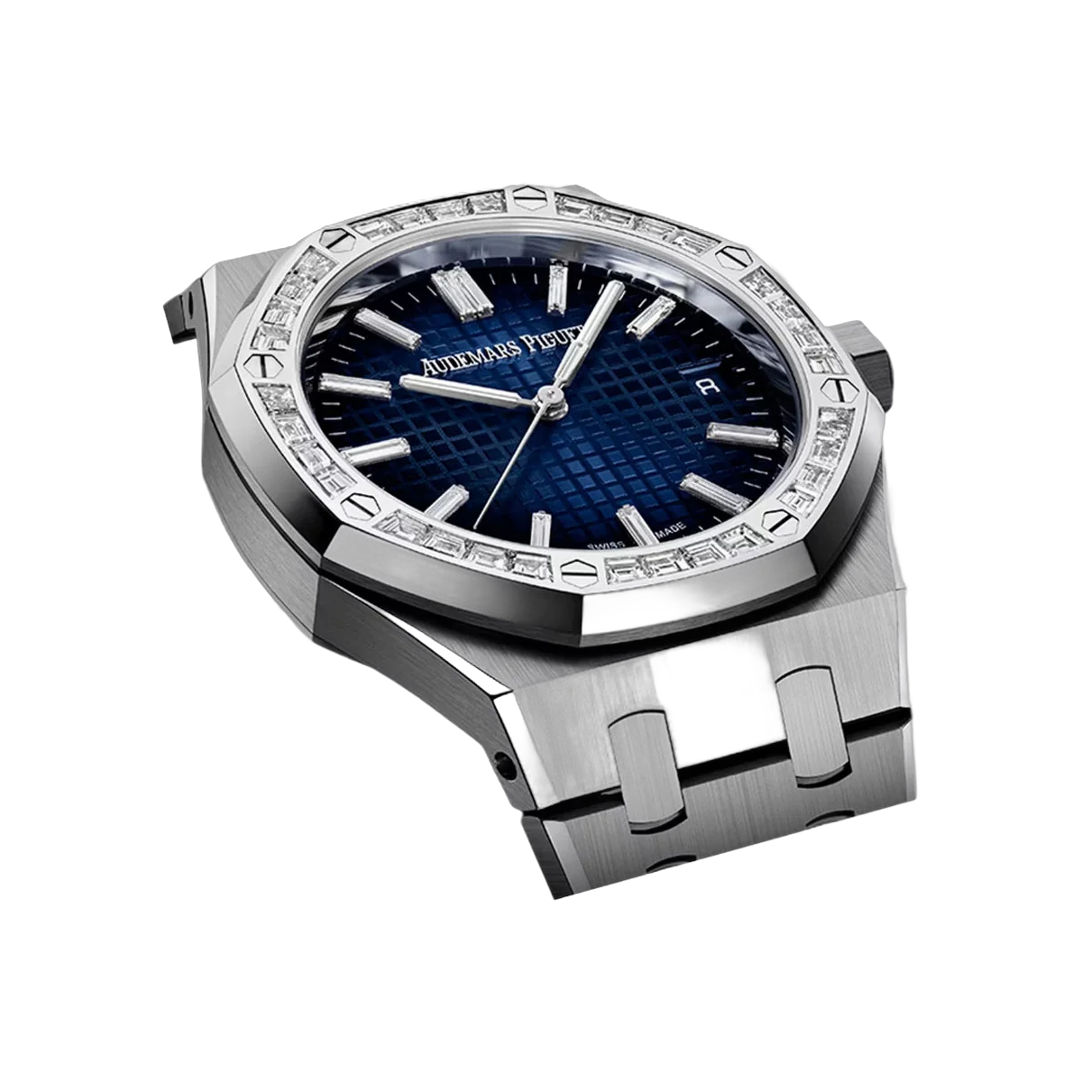 Audemars Piguet Royal Oak 15551BC.ZZ.1356BC.01 White Gold Diamond Bezel Blue Dial 37mm Ladies Watch