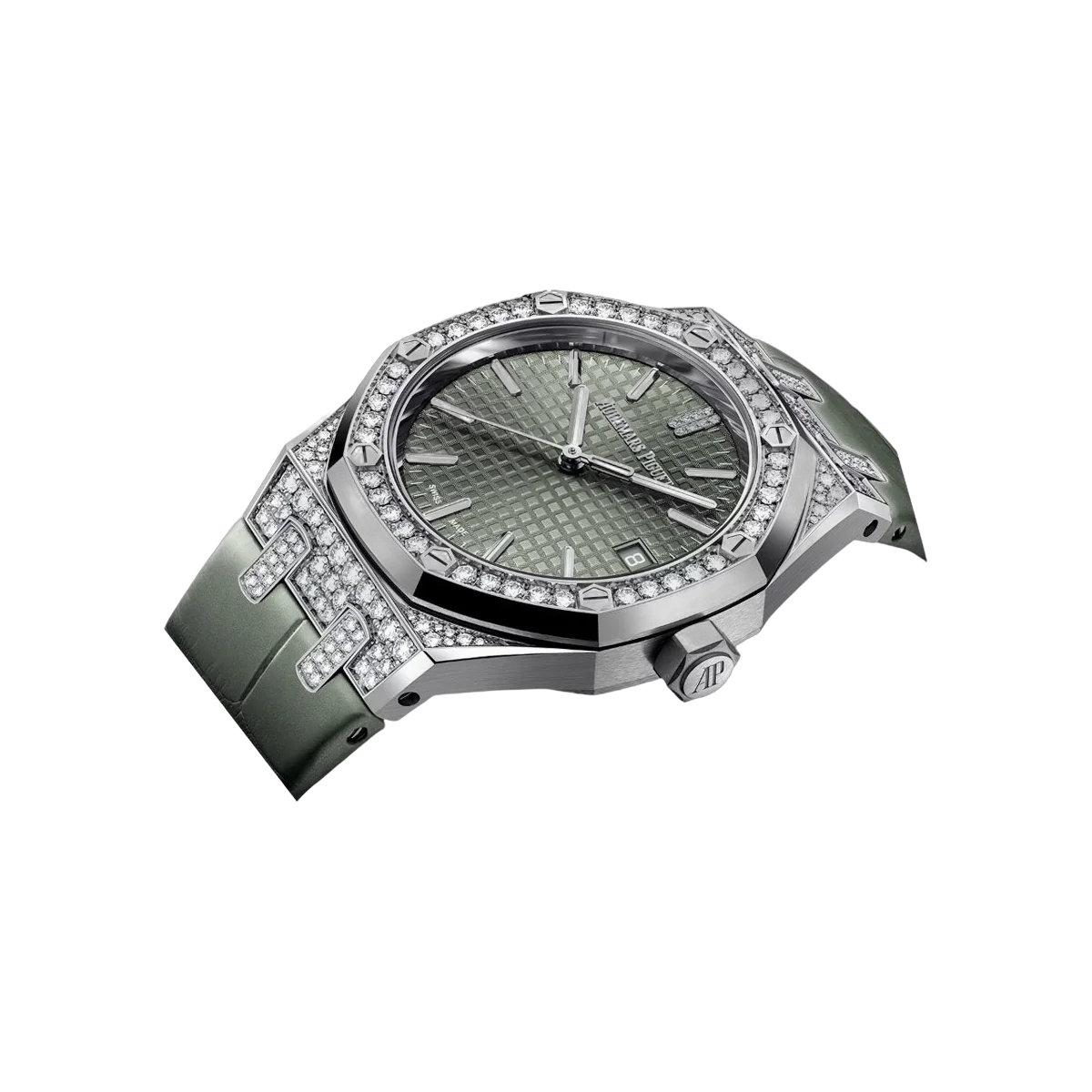 Audemars Piguet Royal Oak 15551BC.ZZ.D405CR.01 Damenuhr 37mm Weißgold Diamantlünette Grünes Zifferblatt