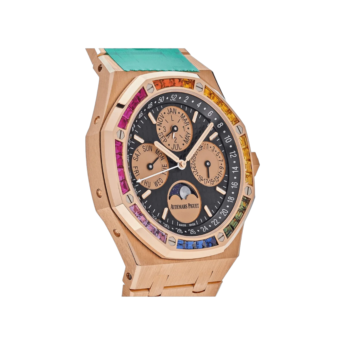 Audemars Piguet Royal Oak 26614OR.YY.1220OR.01 Perpetual Calendar Ltd Edition Rose Gold Black Dial Rainbow Bezel 41mm Men's Watch