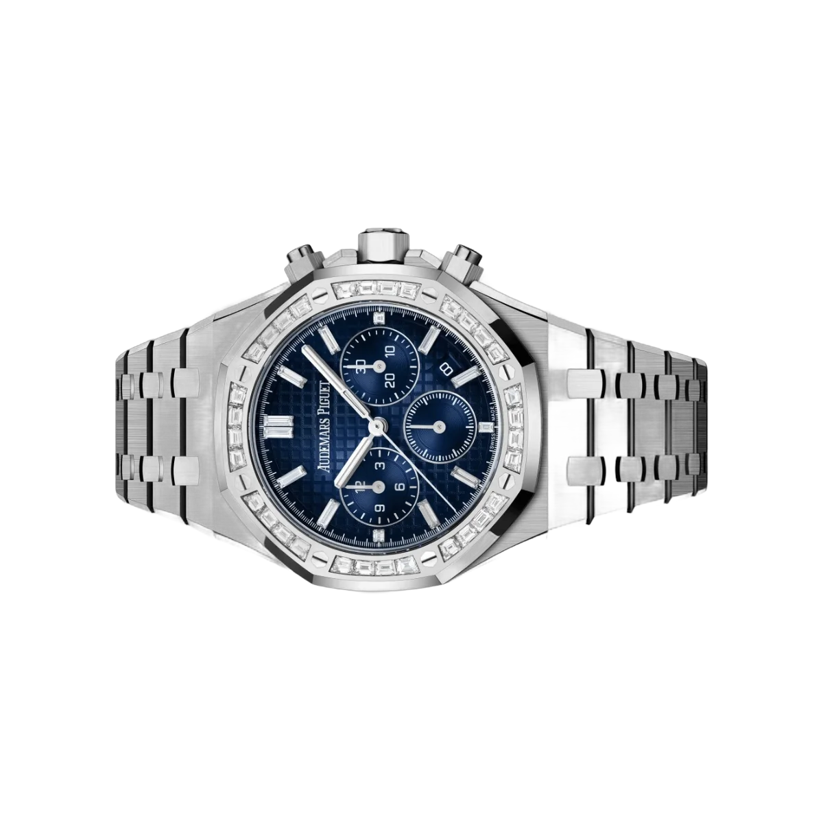 Audemars Piguet Royal Oak Chronograph 26715BC.ZZ.1356BC.01 White Gold Diamond Bezel 38mm Blue Dial Mens Watch