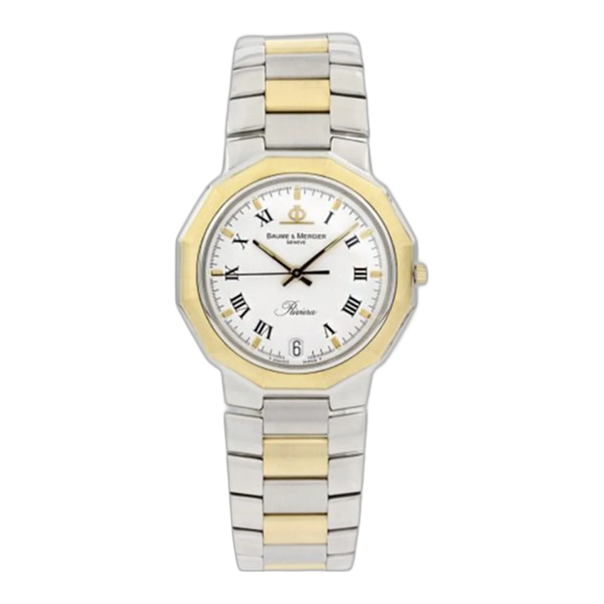 Baume & Mercier Riviera 5131.038 White Roman Dial 34Mm 2-Tone 18K Yellow Gold & Steel Quartz Ladies Watch