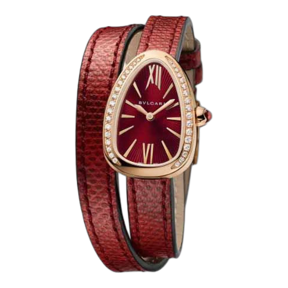 Blvgari Serpenti 18Kt Rose Gold Diamond Set Bezel Red Dial 27Mm Ladies Watch