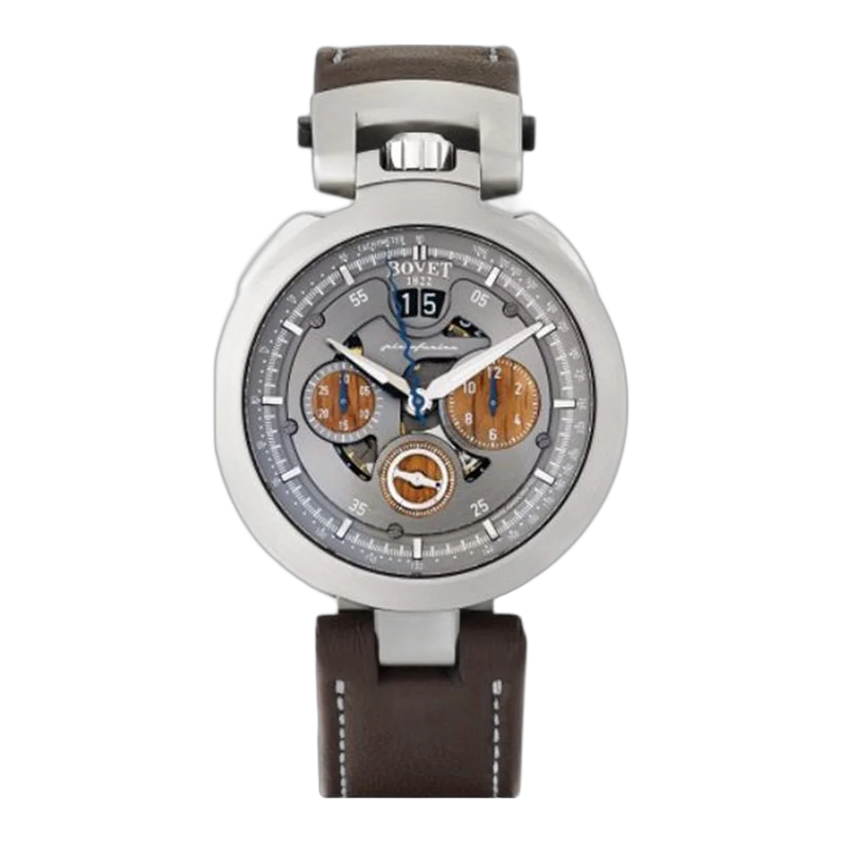 Bovet Pininfarina Cambiano Chpin010-74 银色表盘计时码表 45 毫米不锈钢棕色皮表带男士手表