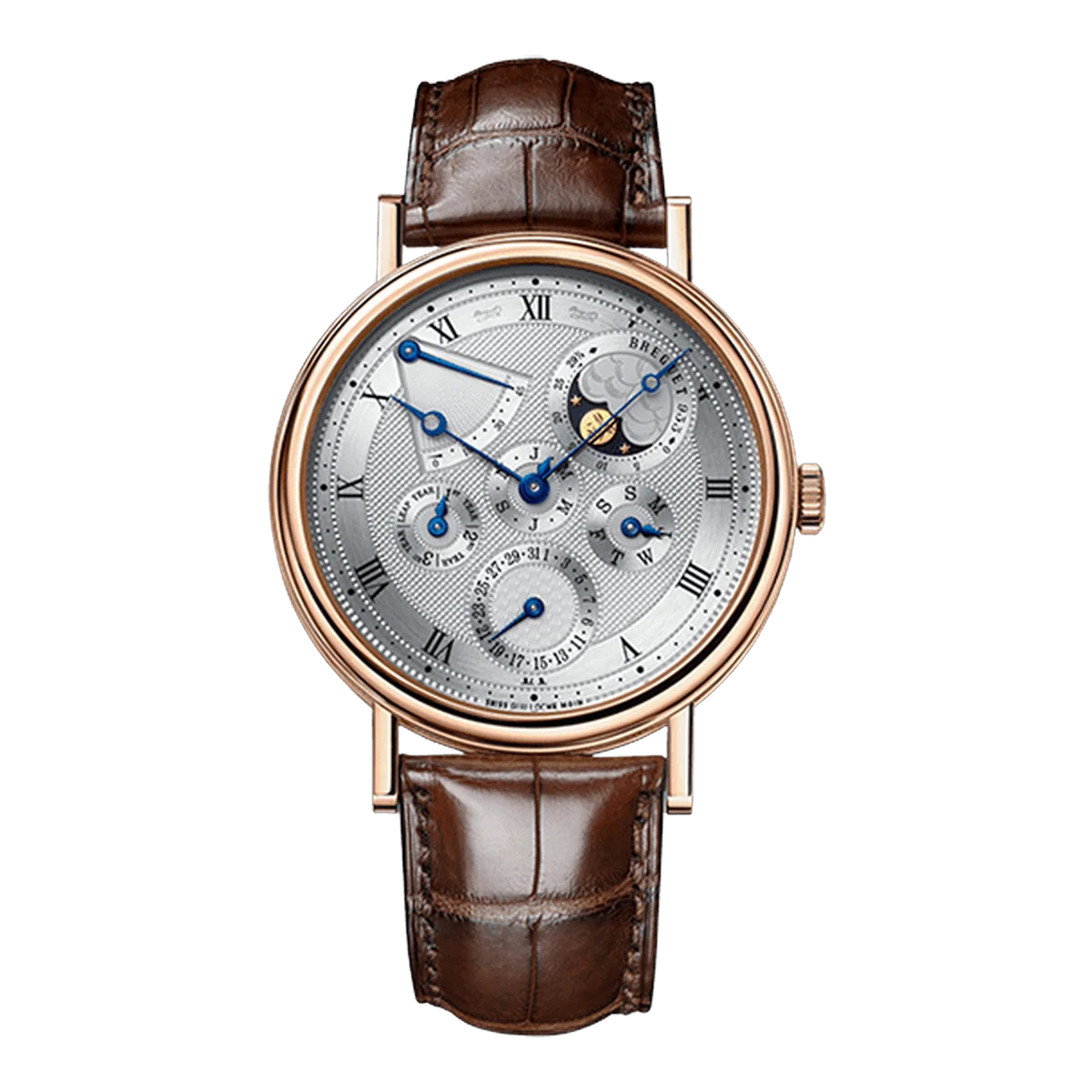 Breguet Classique 5327Br/1E/9V6 Silver Roman Numerals 39Mm 18Kt Rose Gold Brown Leather Straps Men's Watch