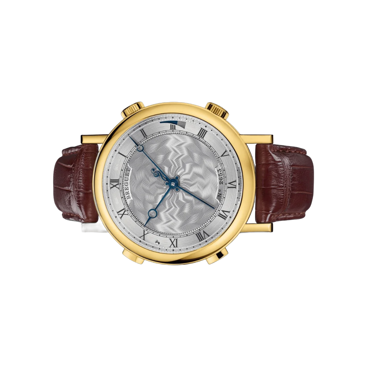 Breguet Classique La Musicale 7800BA/11/9YV Gelbgold Alligatorlederarmband Silbernes Zifferblatt