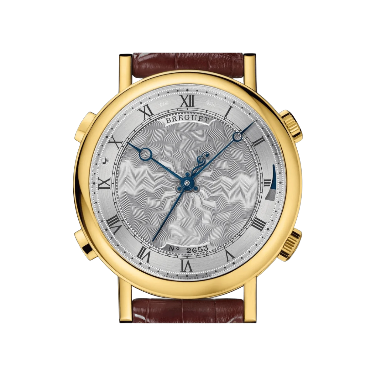 Breguet Classique La Musicale 7800BA/11/9YV Gelbgold Alligatorlederarmband Silbernes Zifferblatt