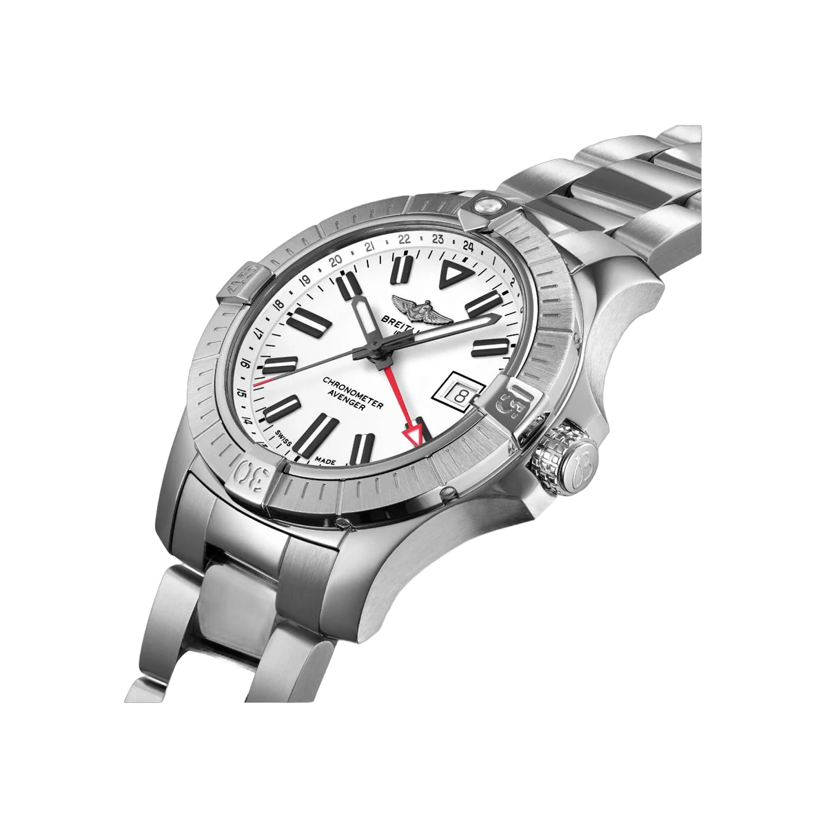 Breitling Avenger GMT A32397101A1A1 Edelstahl 43mm Weißes Zifferblatt Herrenuhr