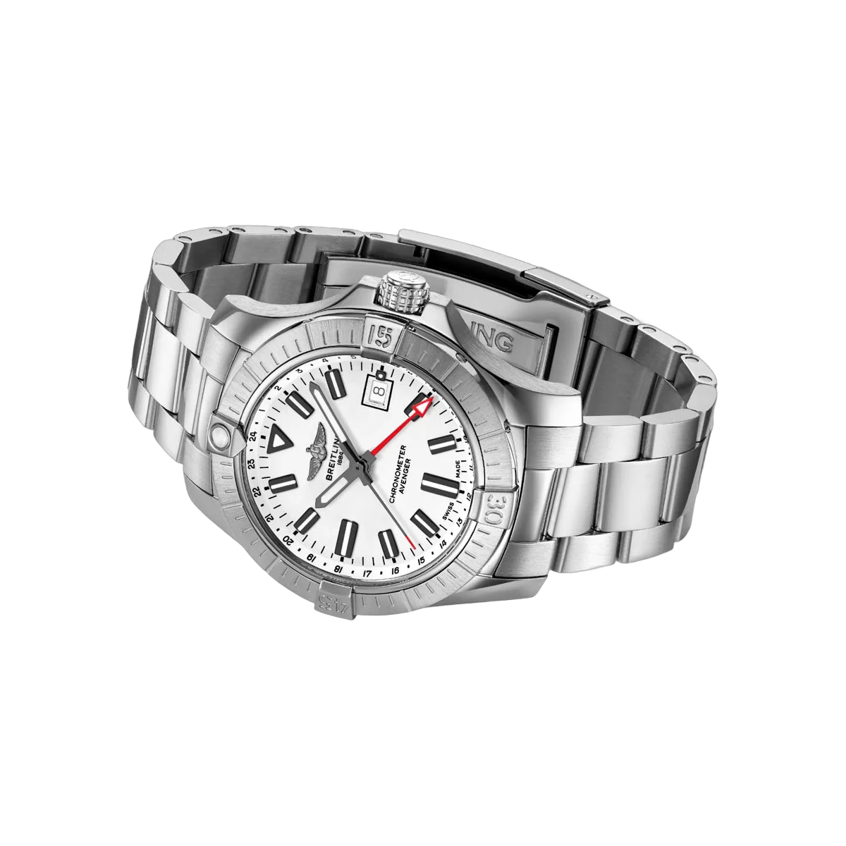 Breitling Avenger GMT A32397101A1A1 Edelstahl 43mm Weißes Zifferblatt Herrenuhr