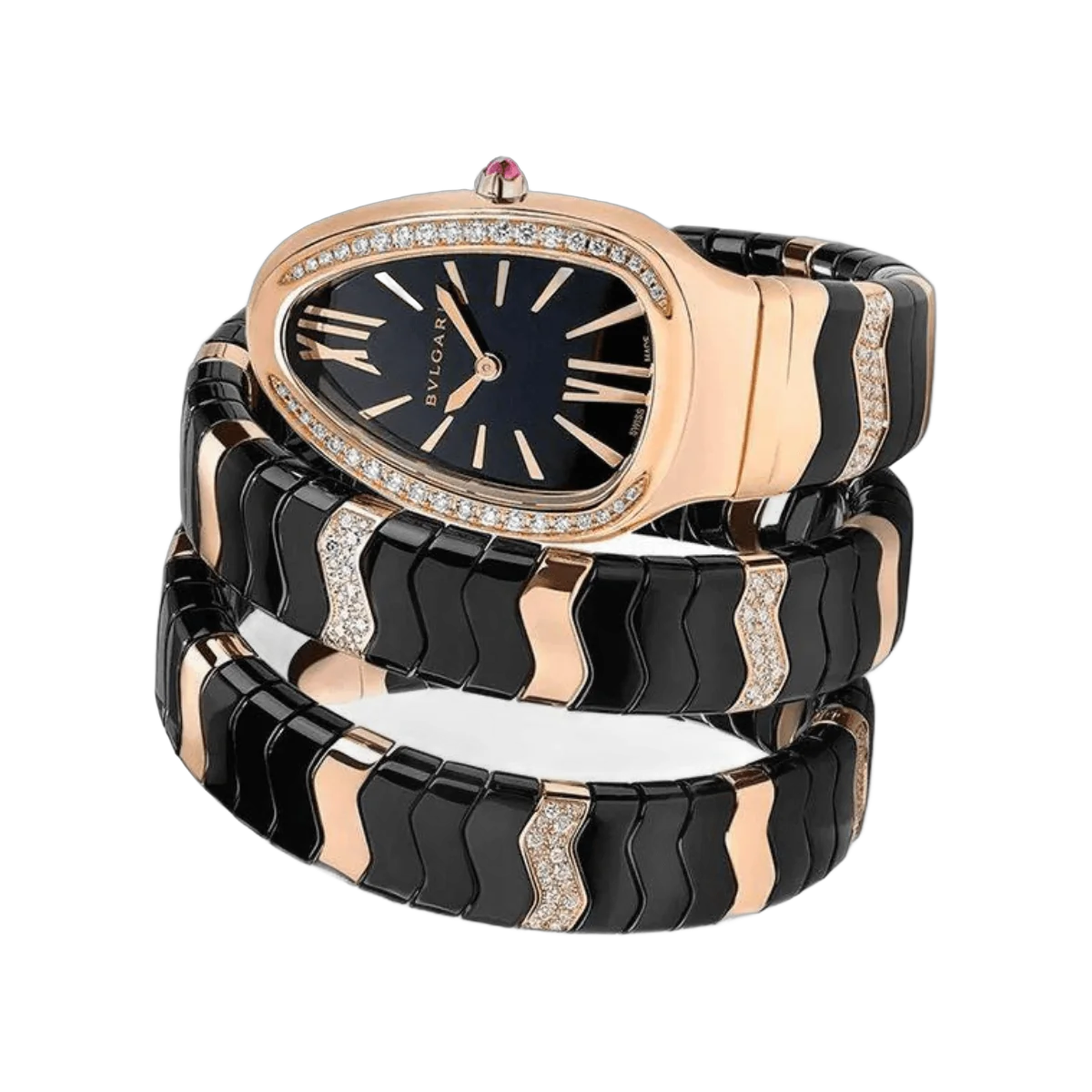 Bvlgari Serpenti 102128 Diamonds With 18K Rose Gold Black Dial