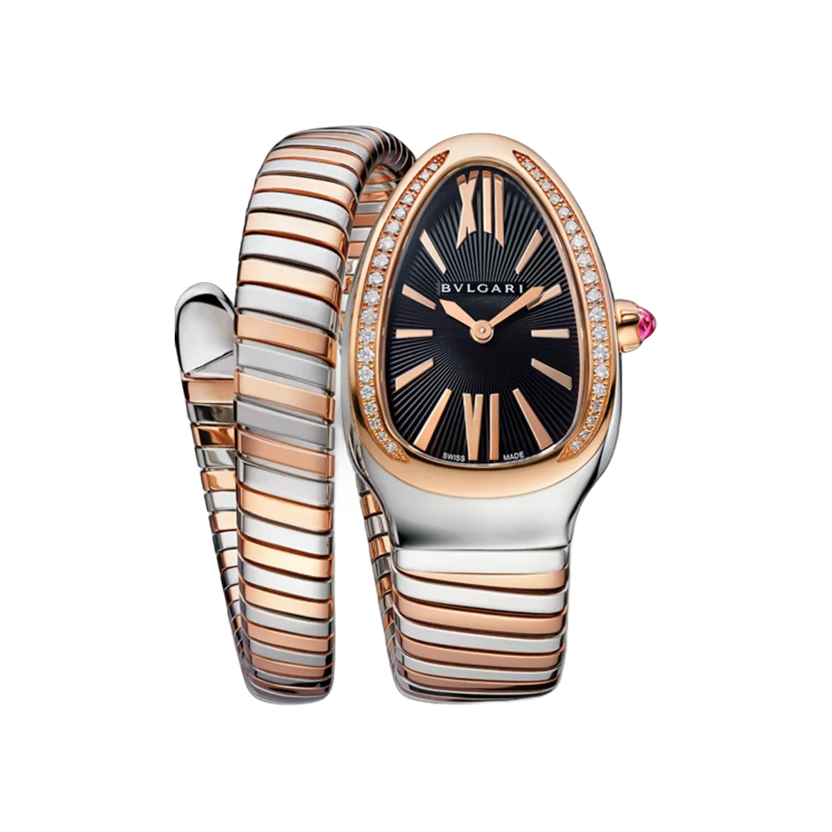 Bvlgari Serpenti Tubogas 102098 Roségold & Stahl 35mm Schwarzes Zifferblatt Damenuhr