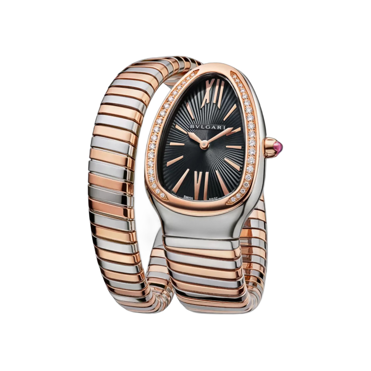Bvlgari Serpenti Tubogas 102098 Roségold & Stahl 35mm Schwarzes Zifferblatt Damenuhr