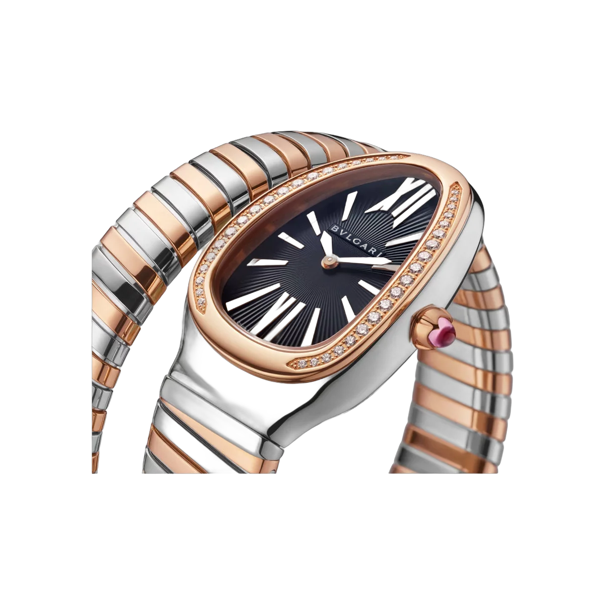 Bvlgari Serpenti Tubogas 102098 Roségold & Stahl 35mm Schwarzes Zifferblatt Damenuhr