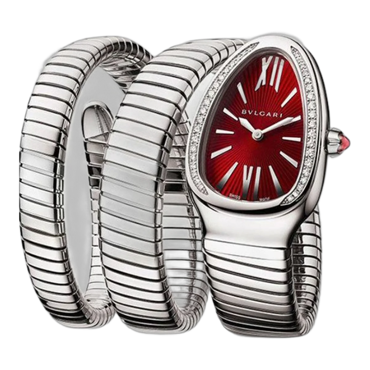 Bvlgari Serpenti Tubogas 102682 Red Dial Diamond Set Bezel Ladies' Watch