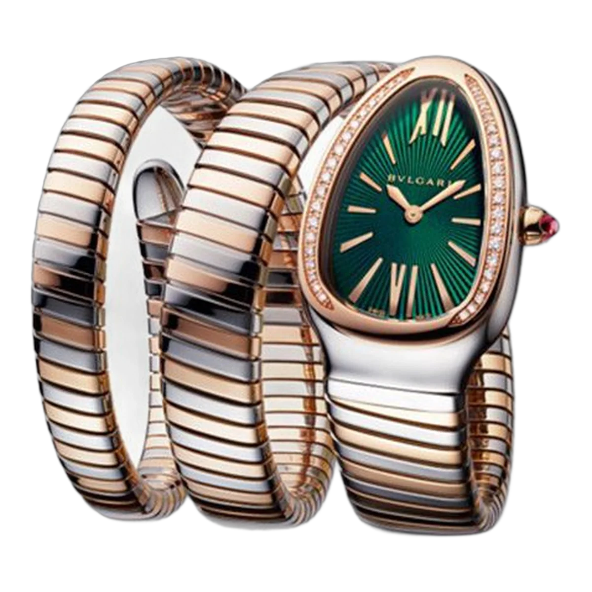 Bvlgari Serpenti Tubogas 102791 SP35C4SPGD.2T Green Dial 18Kt Rose Gold And Stainless Steel