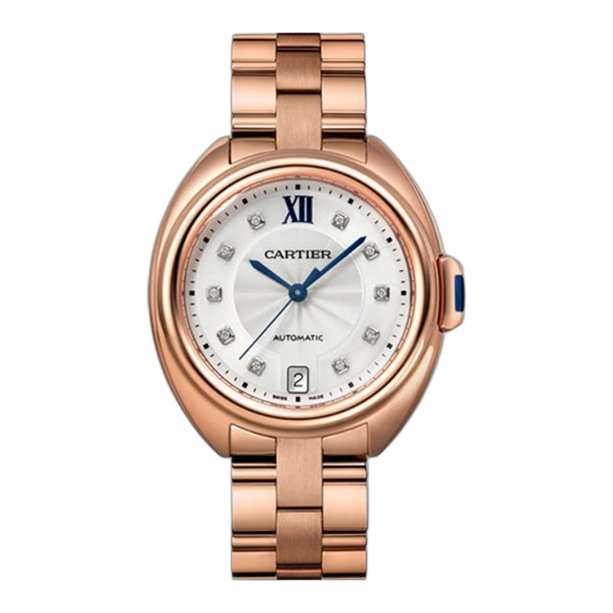 Cartier Cle De Cartier 35Mm Pink Gold Silver Diamond Dial Ladies Watch
