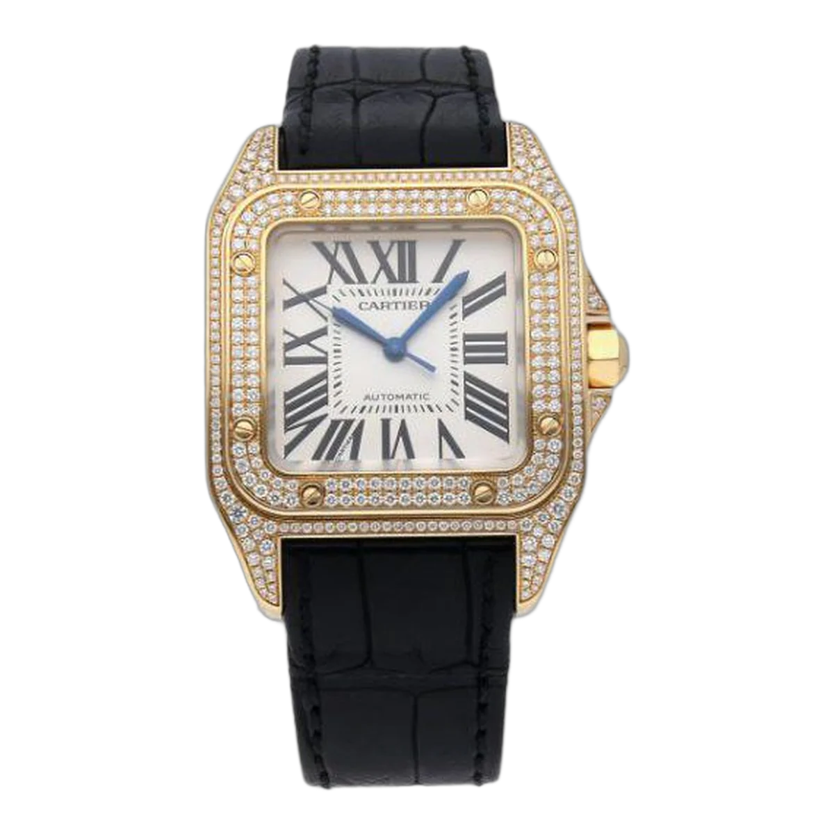 Cartier Santos 100 Midsize 18K Yellow Gold Diamond Watch