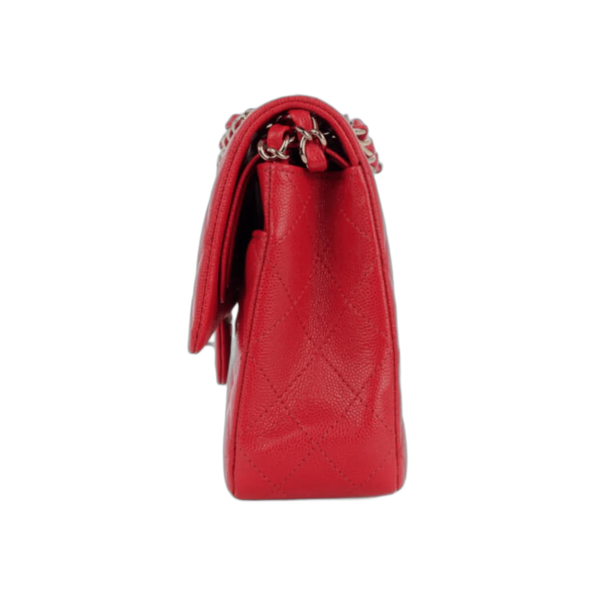 Chanel 经典红色鱼子酱绗缝中号双翻盖金色 HW 手提包