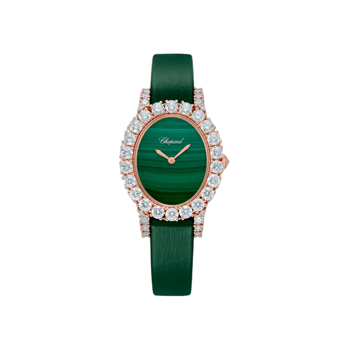 Chopard L'Heure Du Diamant Oval 139384-5011 Rose Gold 34.2mm Malachite Dial Ladies Watch
