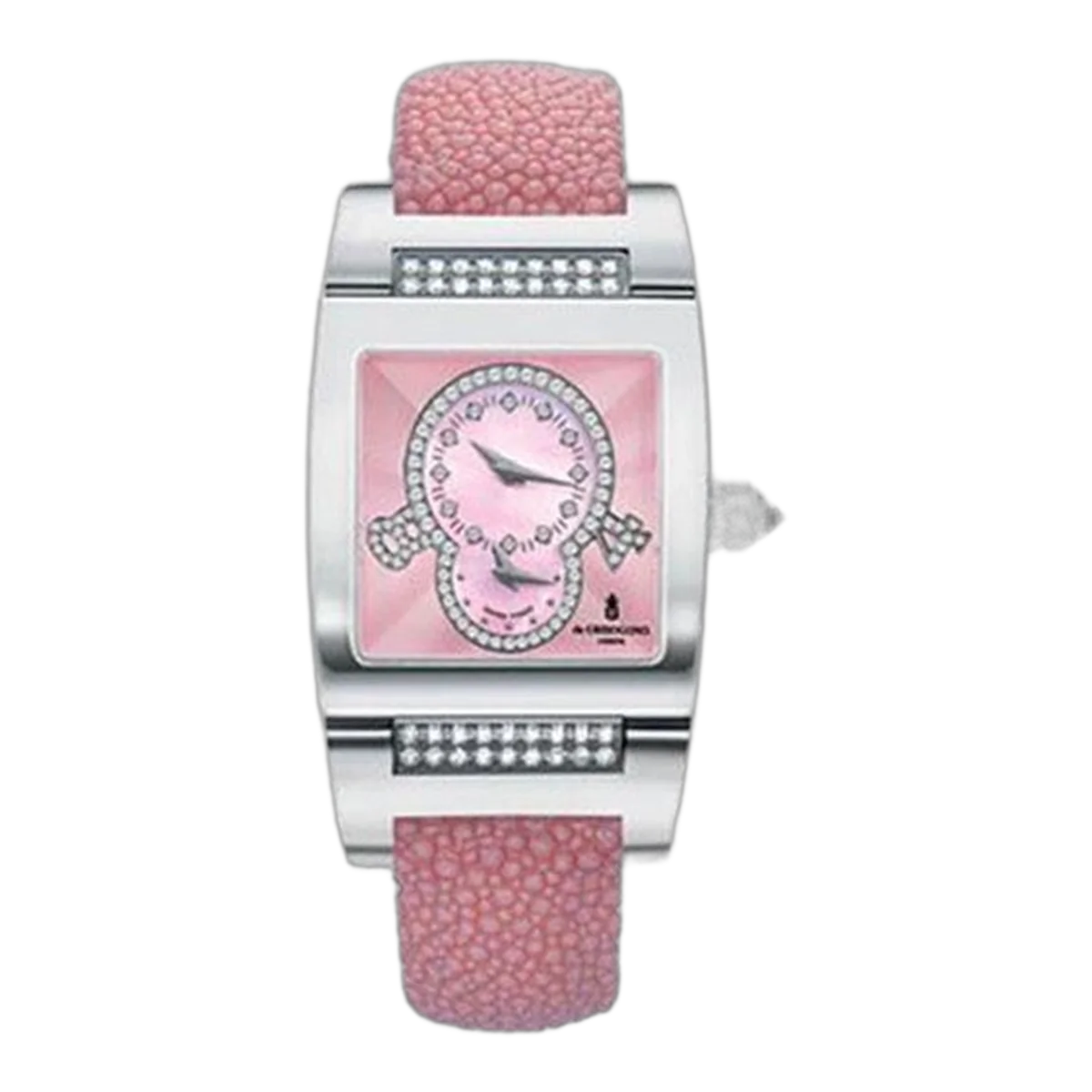 De Grisogono Instrumentino Dual Time Zone White Gold Diamond Bezel Pink Galuchat Strap With Pink Guilloche Diamond Dial Tinos05Qz