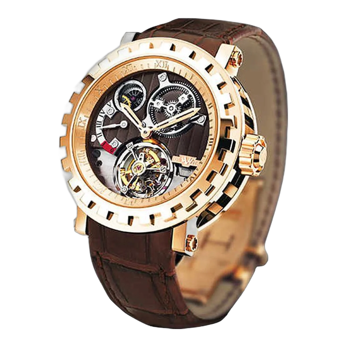 Dewitt 陀飞轮差速器手动玫瑰金棕色巧克力表盘参考。 Ac.8002.53.M1052