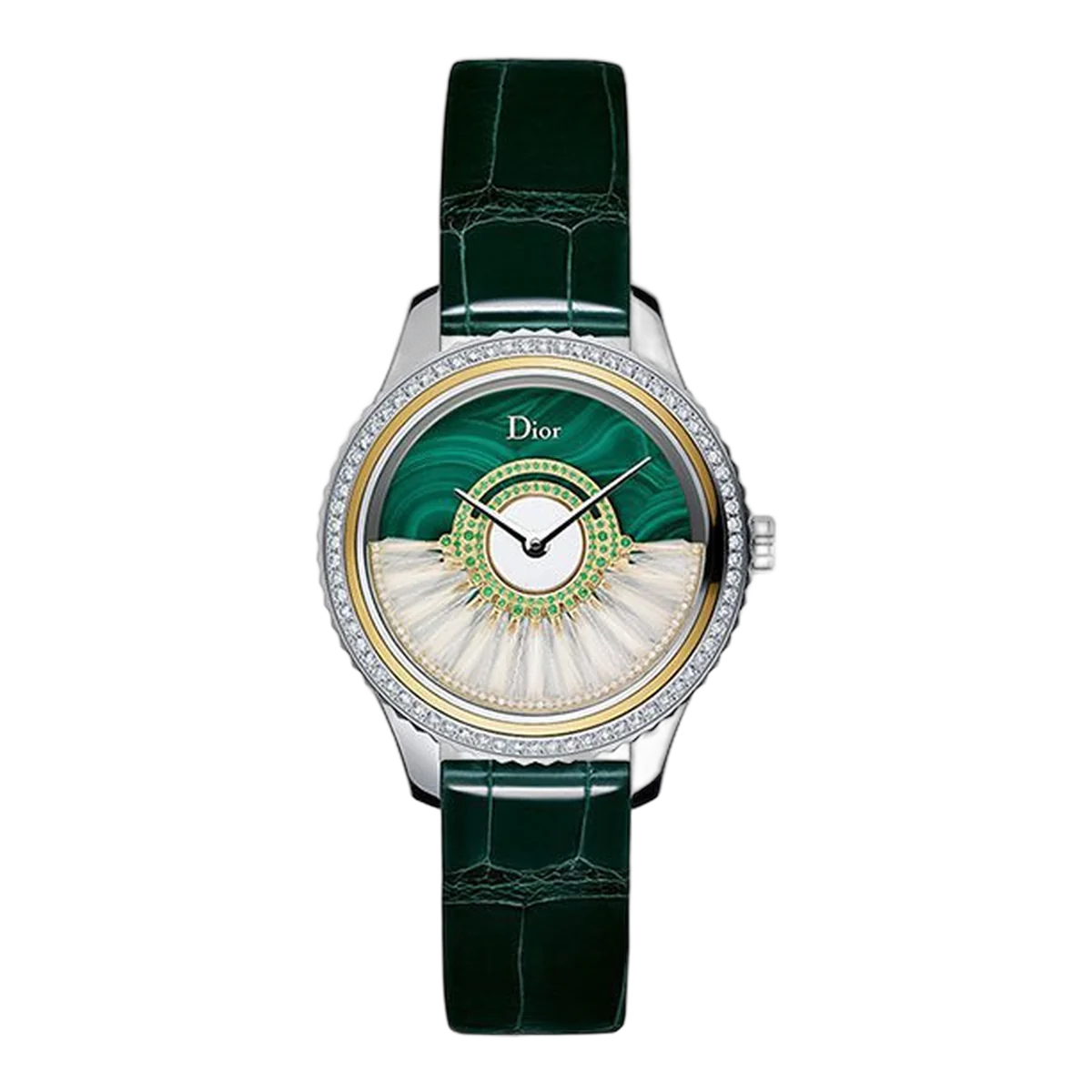 Dior Grand Bal Plume Cd153B22A001 مينا مالاكيت مرصع بالألماس وجلد أخضر لامع
