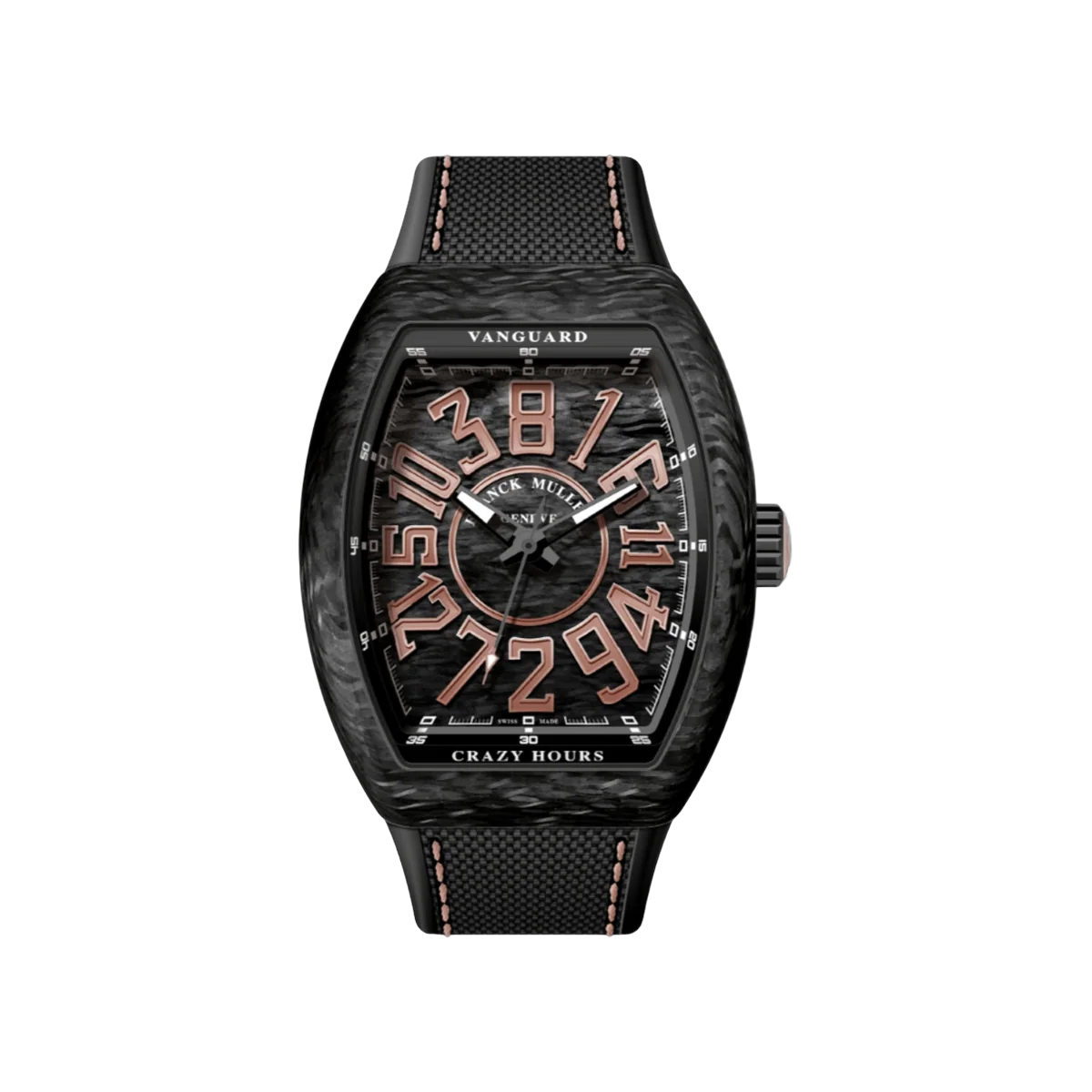 Franck Muller Vanguard Crazy Hours V 45 CH CARBON RB-5N 45mm Automatic Gold Numerals Black Dial Mens Watch