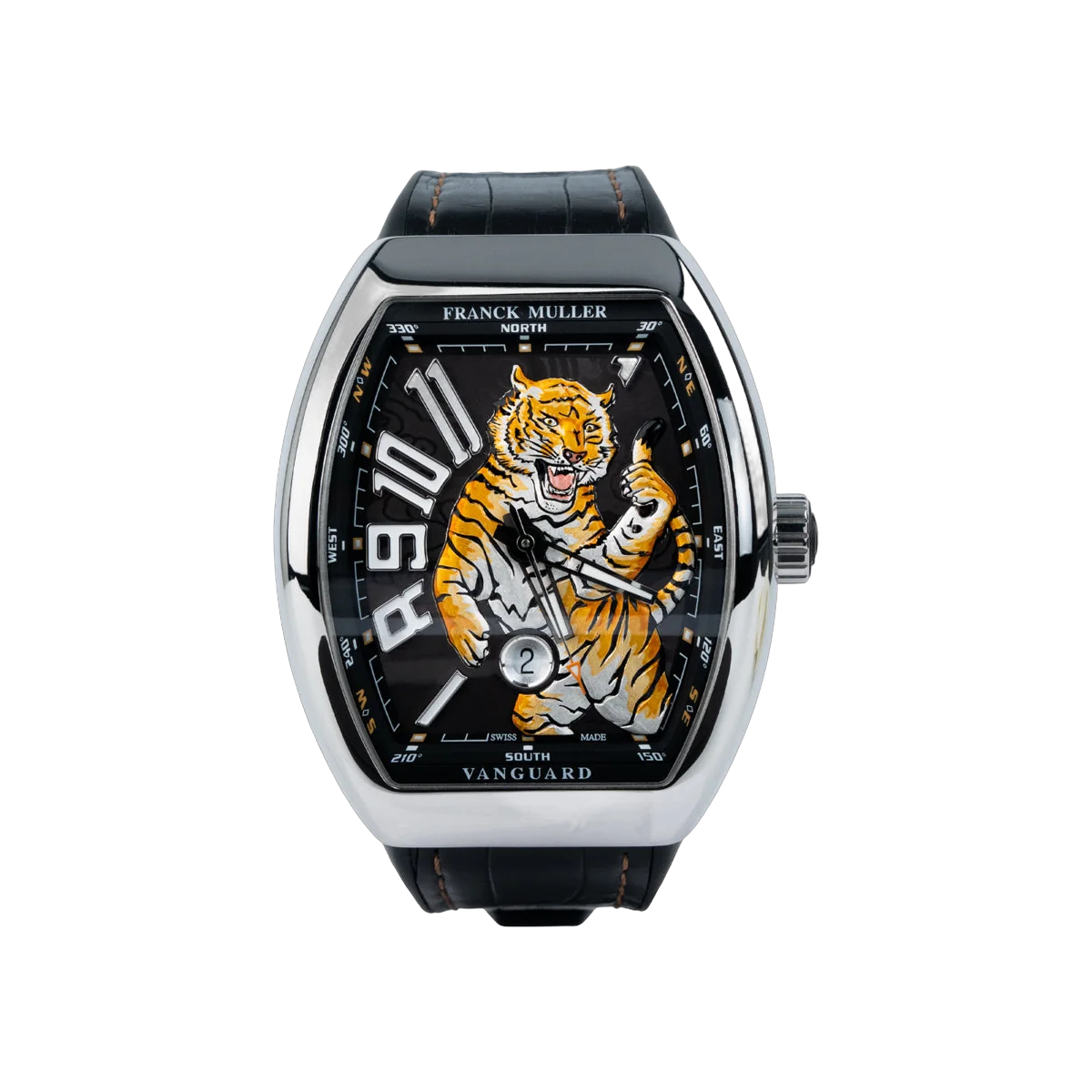 ساعة فرانك مولر فانجارد تايجر كينج V 45 SC DT TIGER KING NR ستانلس ستيل 45 ملم مينا سوداء للرجال