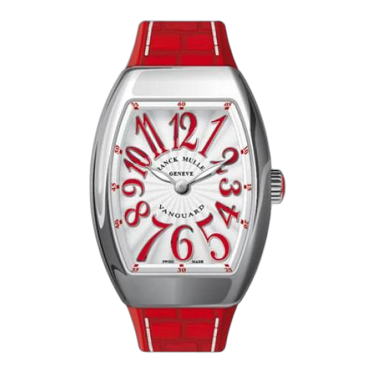 Franck Muller Vanguard V 35 Qz Ac Rg White Red Numerals Master Of Complications 35Mm Stainless Steel Red Leather Straps Ladies Watch