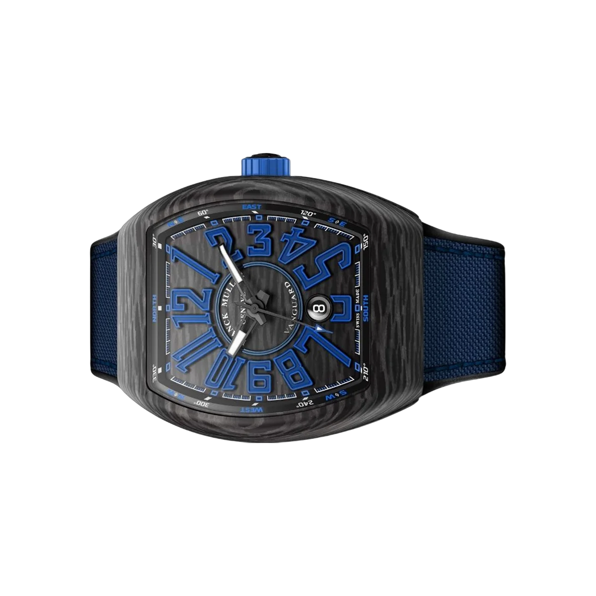 Franck Muller Vanguard V 45 SC DT CARBON NR BLUE 碳纤维 45 毫米黑色表盘蓝色数字男士手表