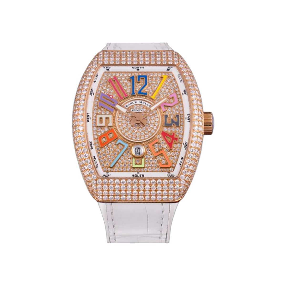 Franck Muller Vanguard V 45 SC DT D CD COL DRM 5N VL Rose Gold 45mm Paved Diamond Dial Men's Watch