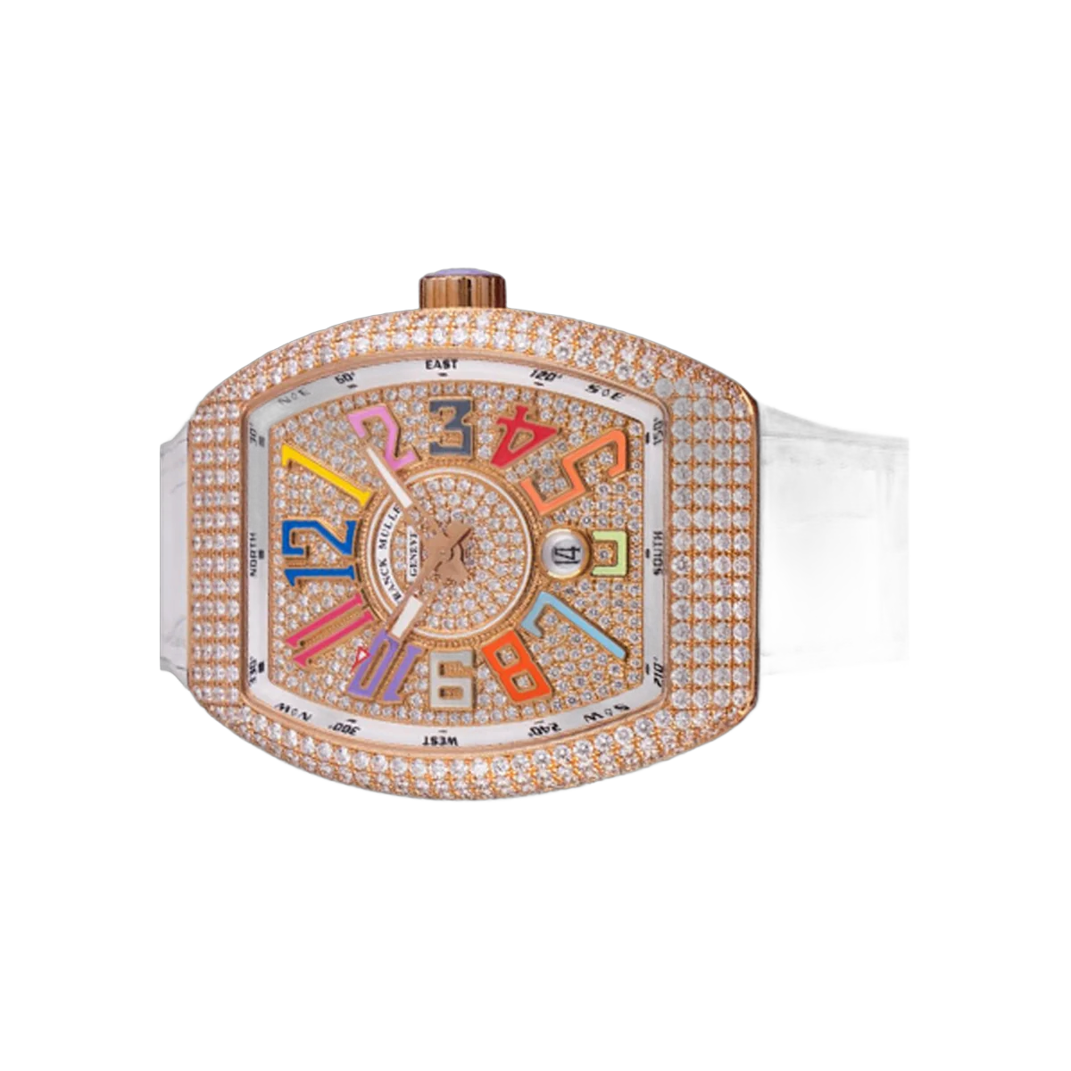 Franck Muller Vanguard V 45 SC DT D CD COL DRM 5N VL Rose Gold 45mm Paved Diamond Dial Men's Watch