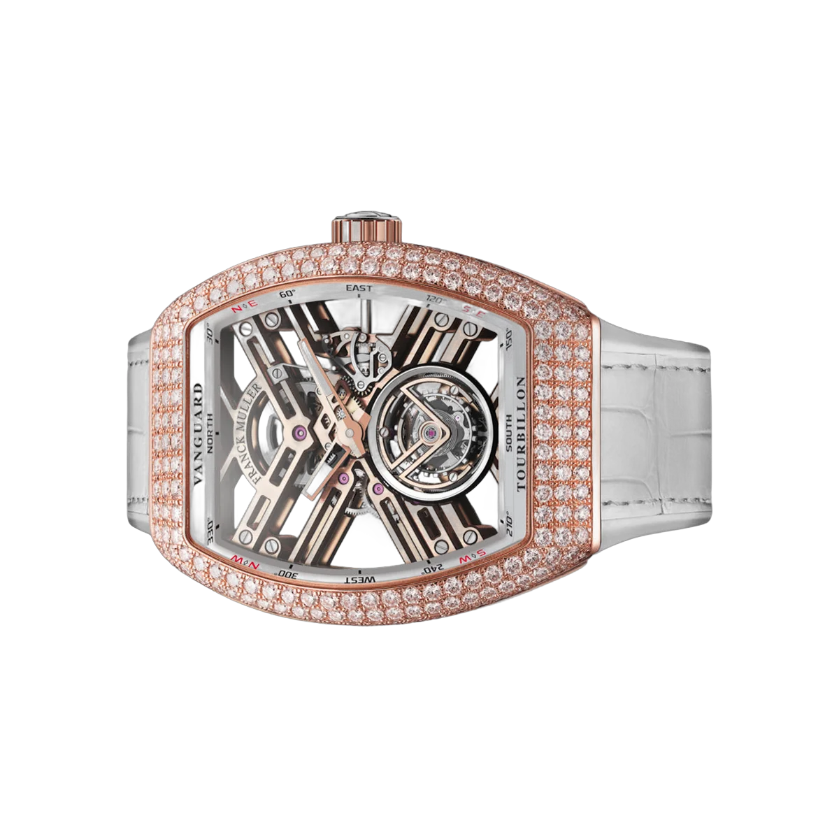 Franck Muller Vanguard V 45 T SQT D MVT D 5N BC5N 陀飞轮玫瑰金钻石表圈 45 毫米镂空表盘男士手表