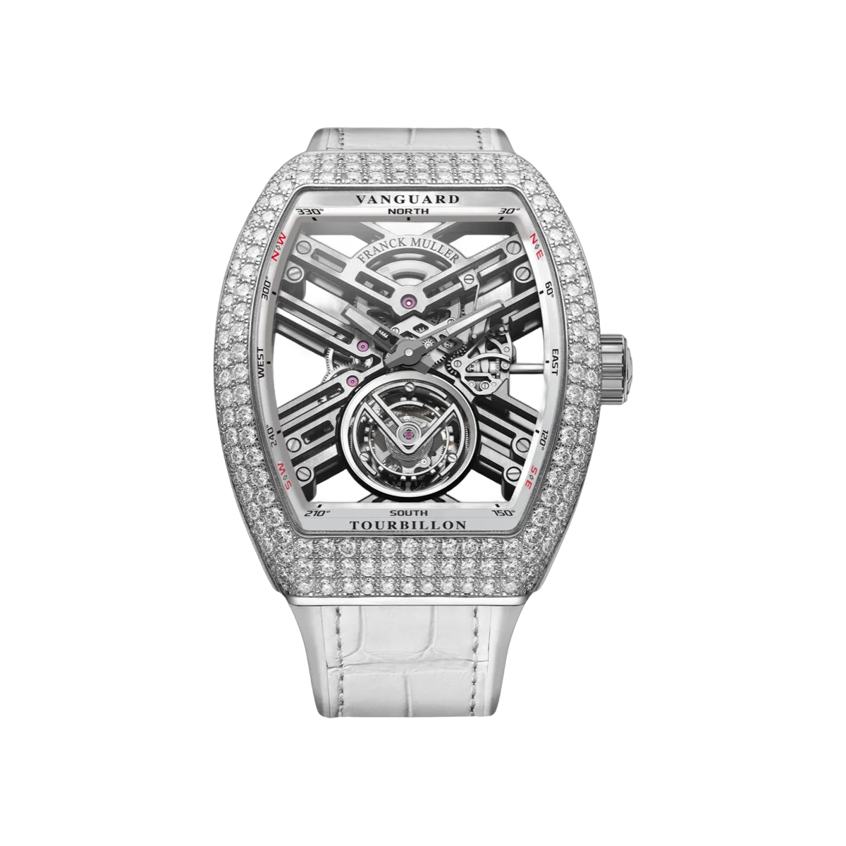 Franck Muller Vanguard V 45 T SQT D OG BC WG 陀飞轮白金钻石表圈 45 毫米镂空表盘男士手表