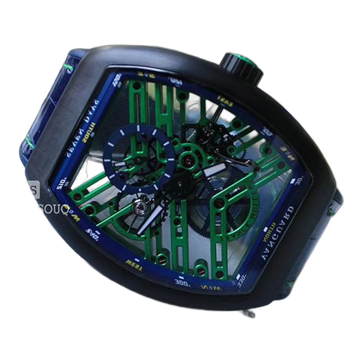 Franck Muller Vanguard V45 Sg Sqt Tt Nr Nl Le Seven Days Skeleton Green 44Mm Carbon Blue Leather Strap Men's Watch