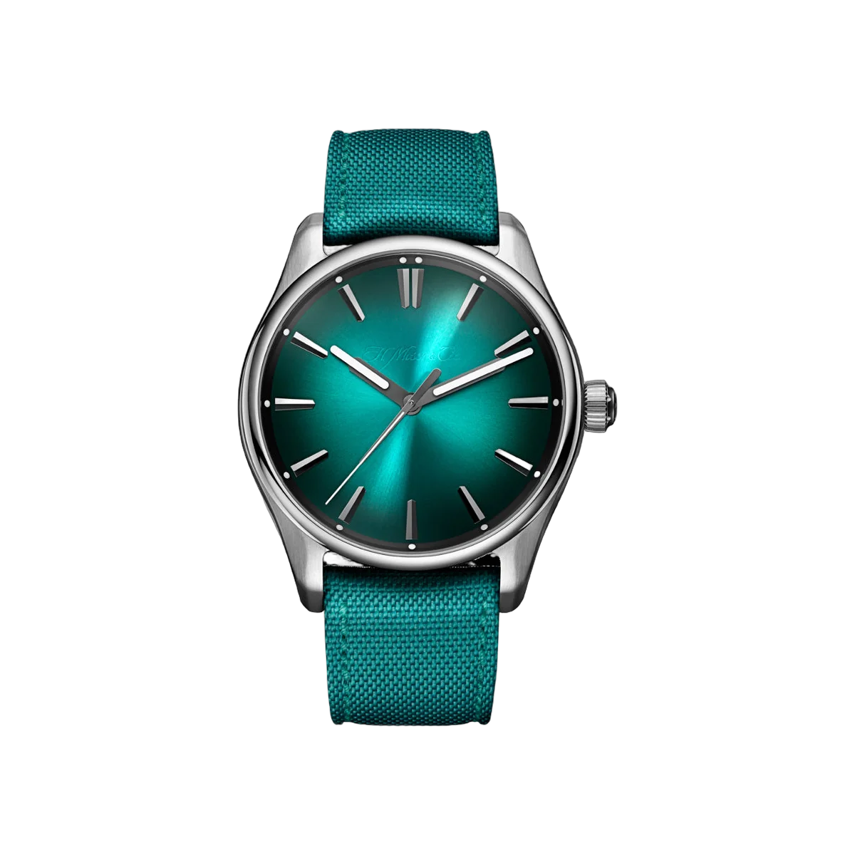 ساعة يد رجالية H. Moser & Cie. Pioneer Centre Seconds 3200-1214 من الفولاذ المقاوم للصدأ بحجم 42 مم ومينا أزرق بنمط أشعة الشمس
