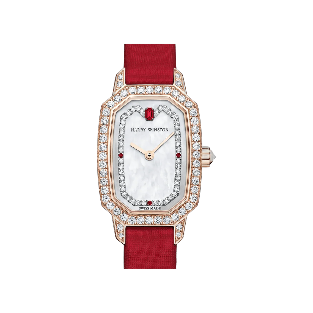 Harry Winston Emerald EMEQHM18RR009 Satin Bracelet 24mm MOP Dial Womens Watch