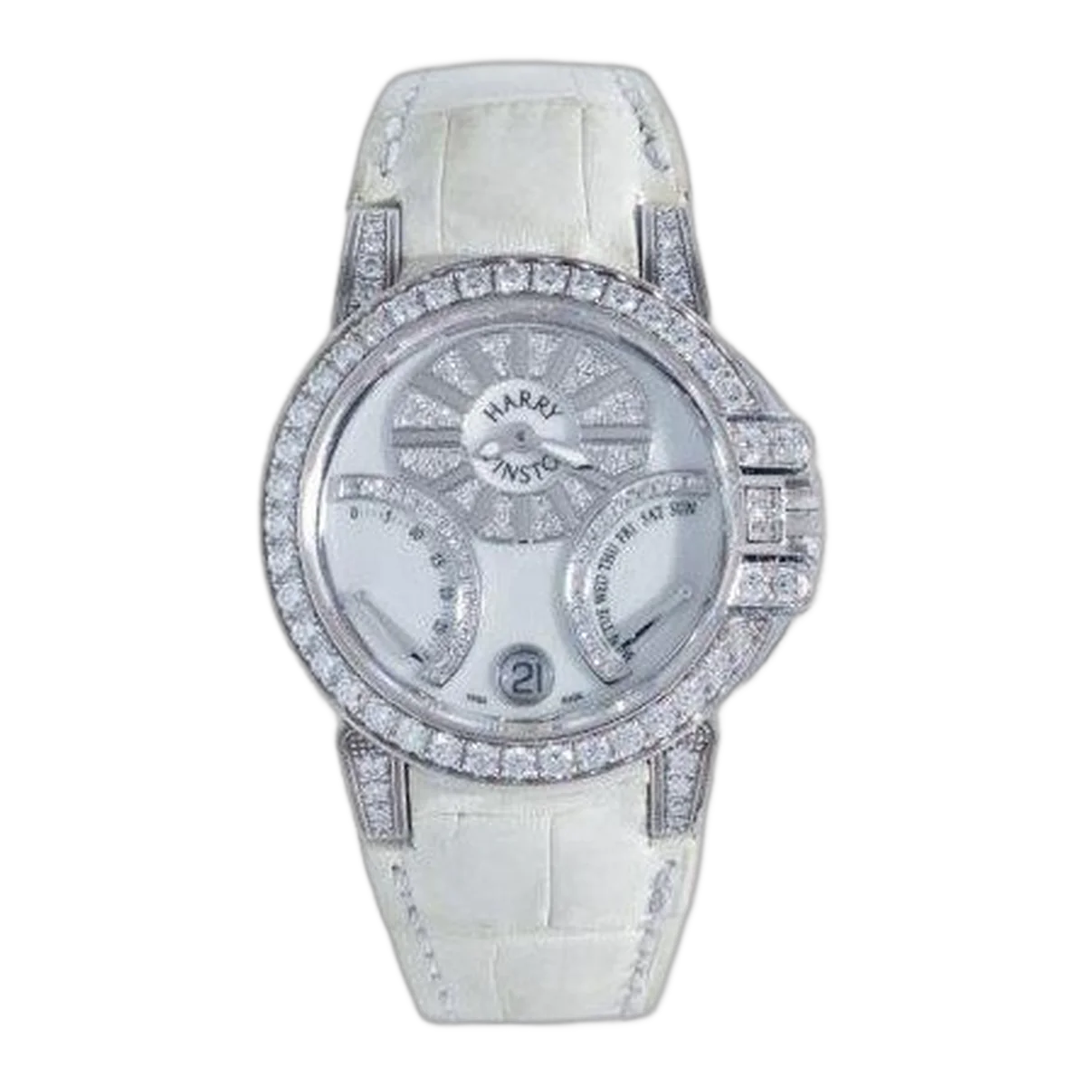 Harry Winston Ocean Biretrograde 36Mm 18Kt White Gold White Light Mop Ladies Watch
