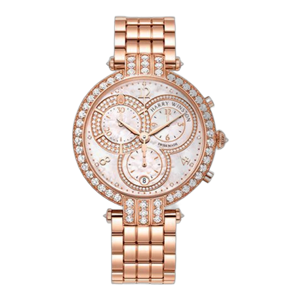 Harry Winston Premier Mother Of Pearl Dial 18K Rose Gold Chronograph Ladies Watch