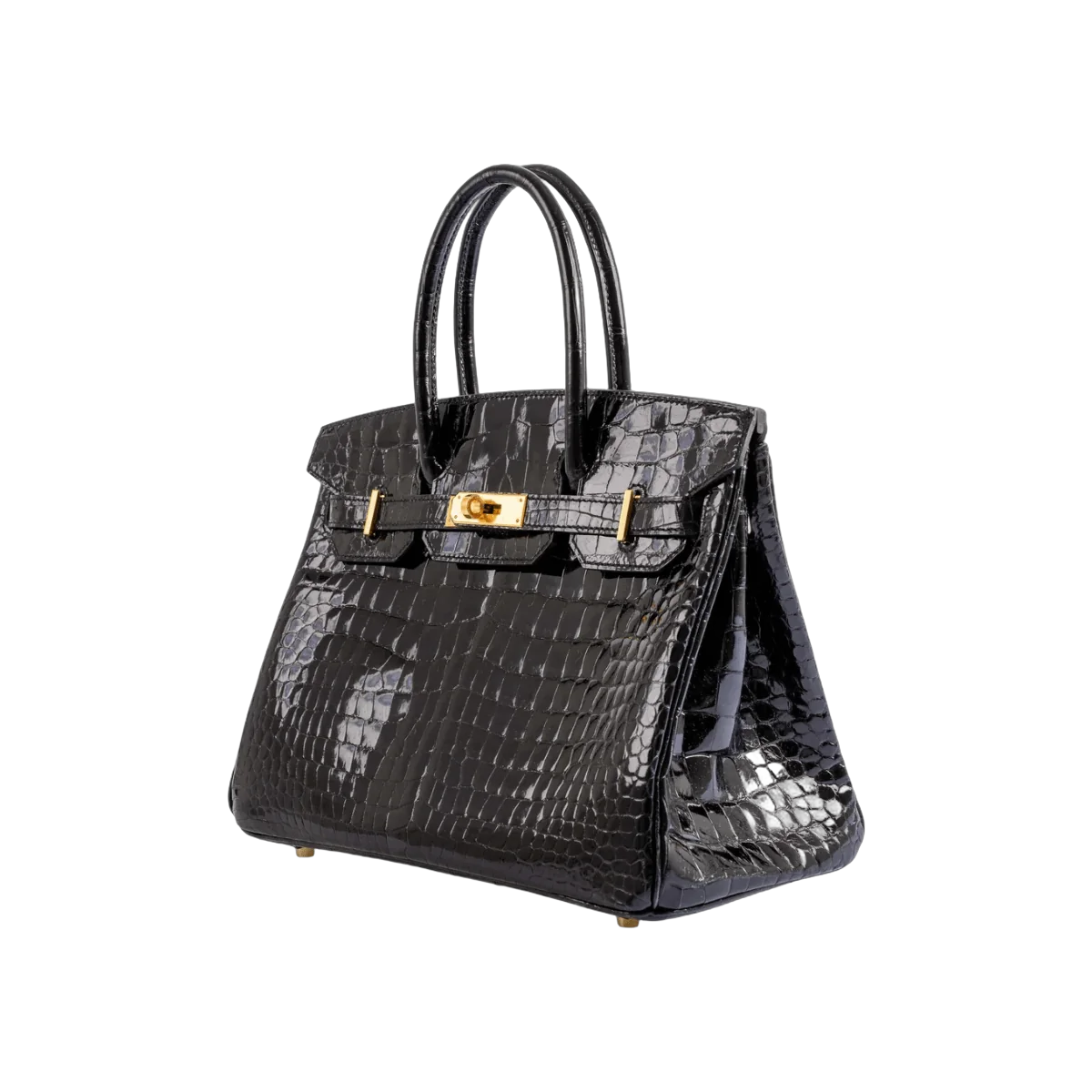 Hermes Birkin 30 黑色亮面 Porosus 鳄鱼金 HW 手提包