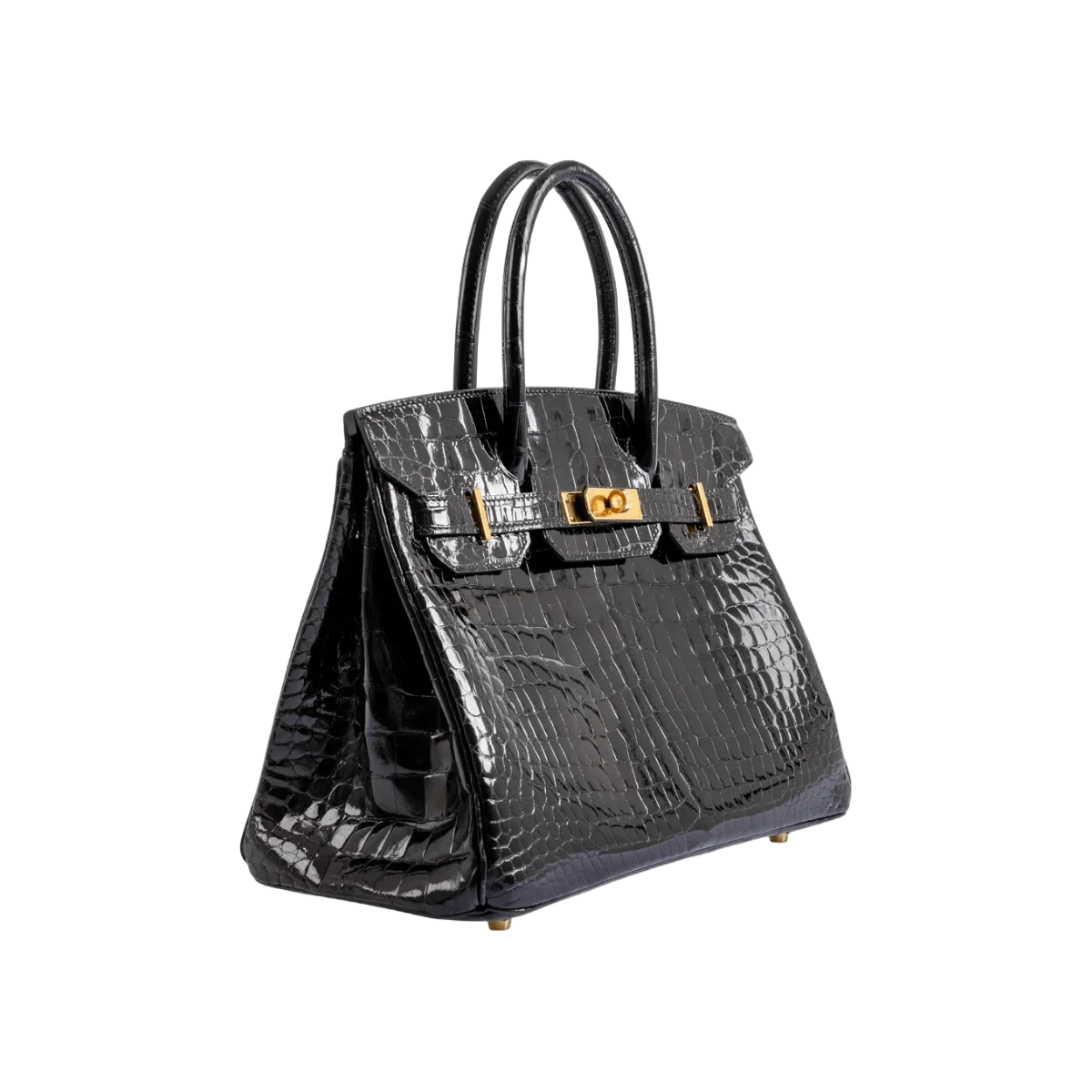 Hermes Birkin 30 黑色亮面 Porosus 鳄鱼金 HW 手提包