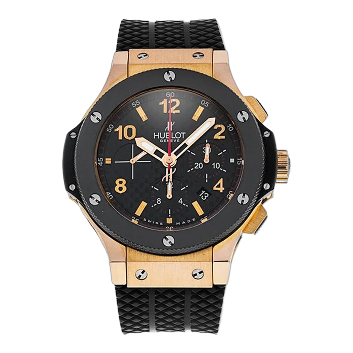 Hublot Big Bang 301.Pb.131.Rx Black Roman Numerals Dial 44Mm 18Kt Rose Gold Black Rubber Straps Men's Watch