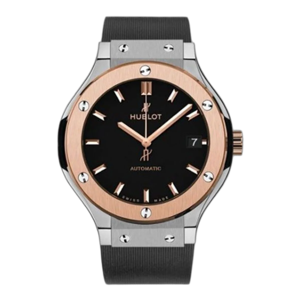 Hublot Classic Fusion 542.No.1181.Rx Black Dial King Gold Bezel 42Mm Titanium Black Rubber Straps Men's Watch