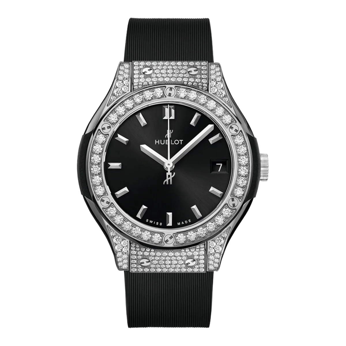 Hublot Classic Fusion 581.NX.1470.RX.1704 Titan Pave Diamant Quarz Schwarz 33mm Damenuhr