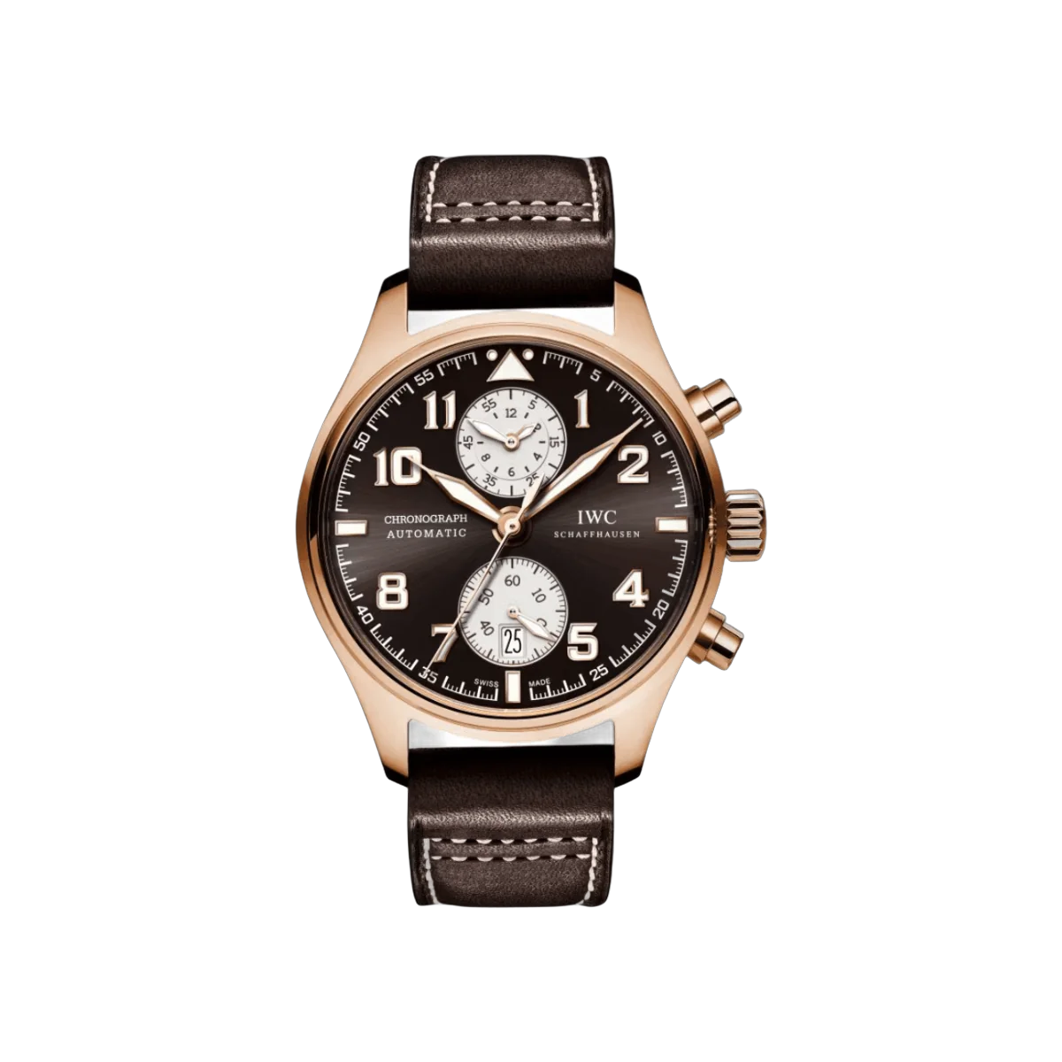 ساعة كرونوغراف بايلوت من IWC أنطوان دو سانت إكزوبيري IW387805 ذهب وردي أوتوماتيكية بمينا بني