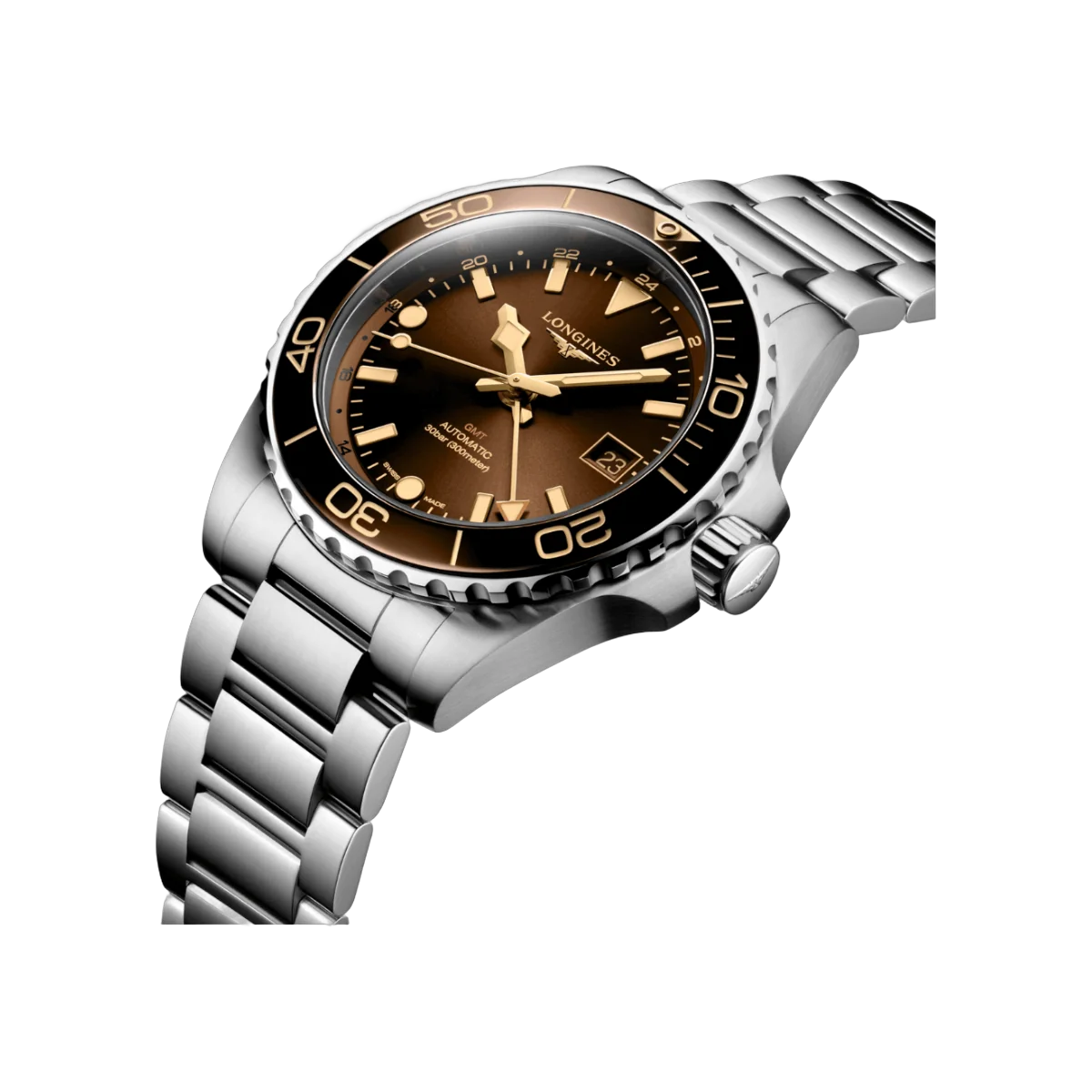 Longines Hydroconquest GMT L37904666 Automatic Stainless steel 41mm Brown Dial Mens Watch