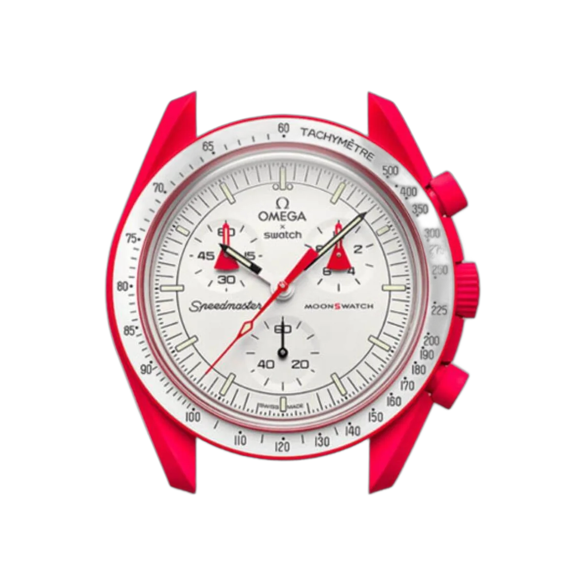 Omega X Swatch Mission To Mars So33R100 Moonswatch Red Bioceramic 42Mm White Straps Unisex Watch