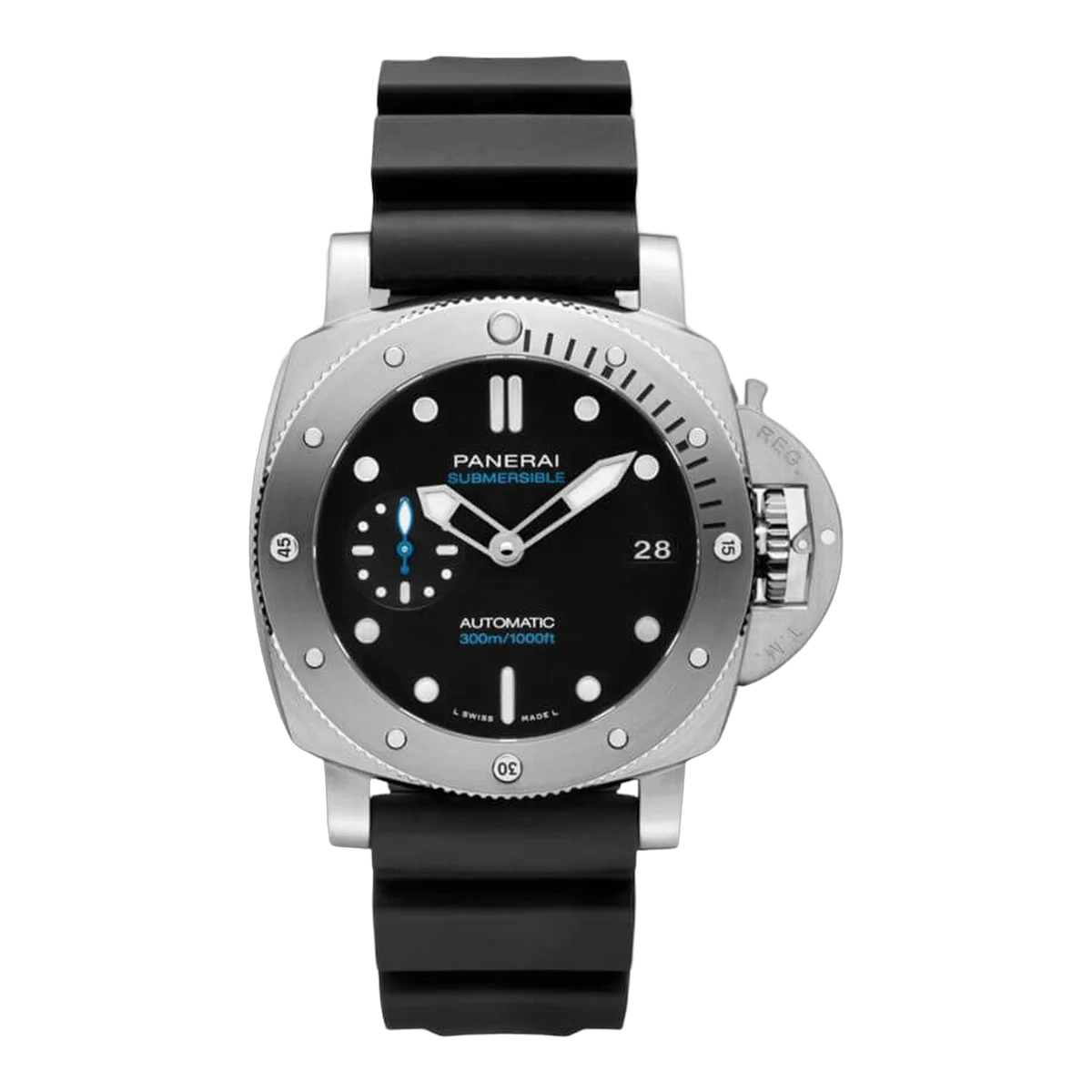 沛纳海 Luminor Submersible Pam00973 黑色表盘 42 毫米不锈钢黑色橡胶表带男士手表
