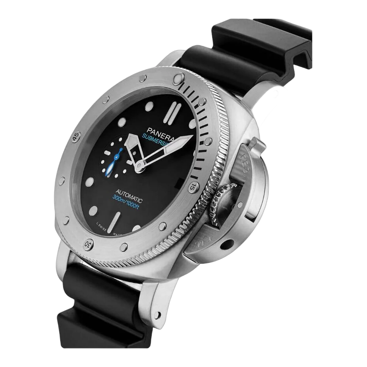 沛纳海 Luminor Submersible Pam00973 黑色表盘 42 毫米不锈钢黑色橡胶表带男士手表